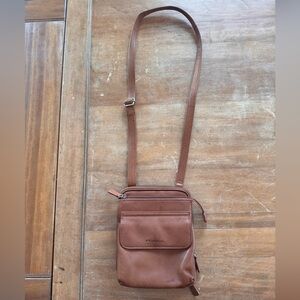 Fossil leather crossbody cognac tan organizer purse